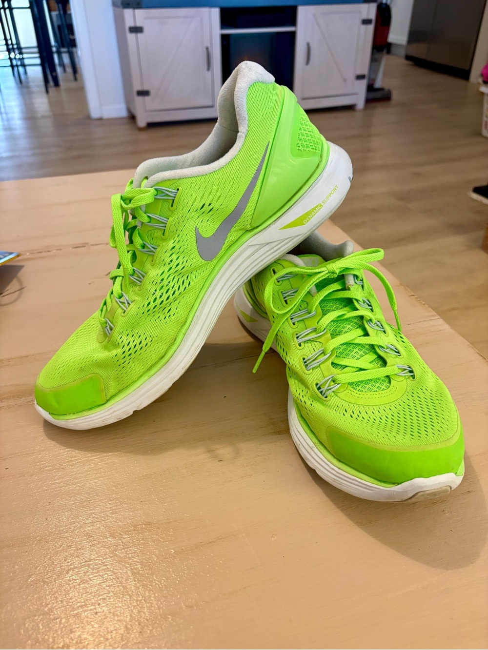 Nike Men's Neon Green Athletic Running Shoes with Silver Swoosh